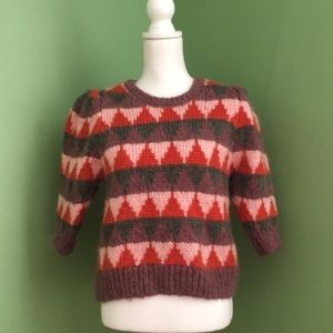 ZARA Pink Purple Puff Shoulder Retro Style Multicolor Sweater